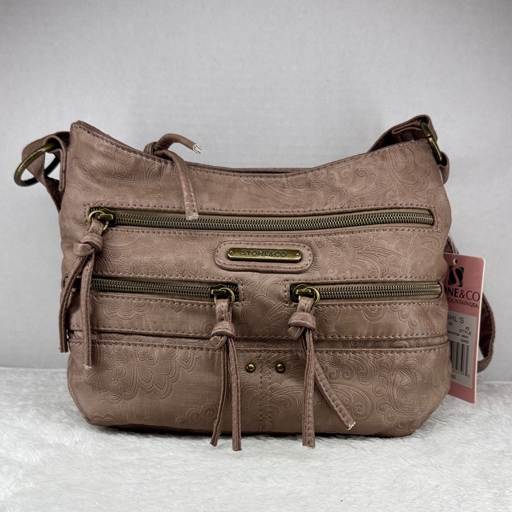 Stone & Co. Taupe Crossbody Bag with Embossed Design